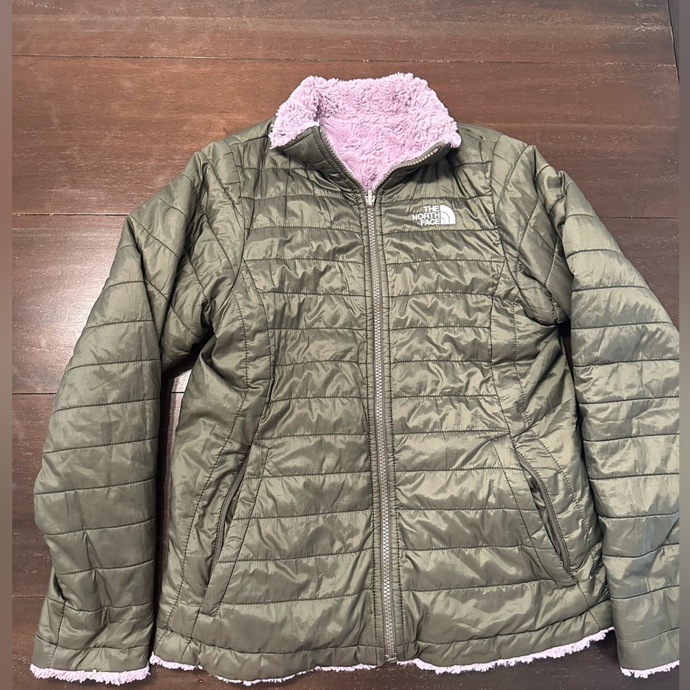 The North Face Girls Reversible Faux Fur/Puffer Jacket Size Large 14/16